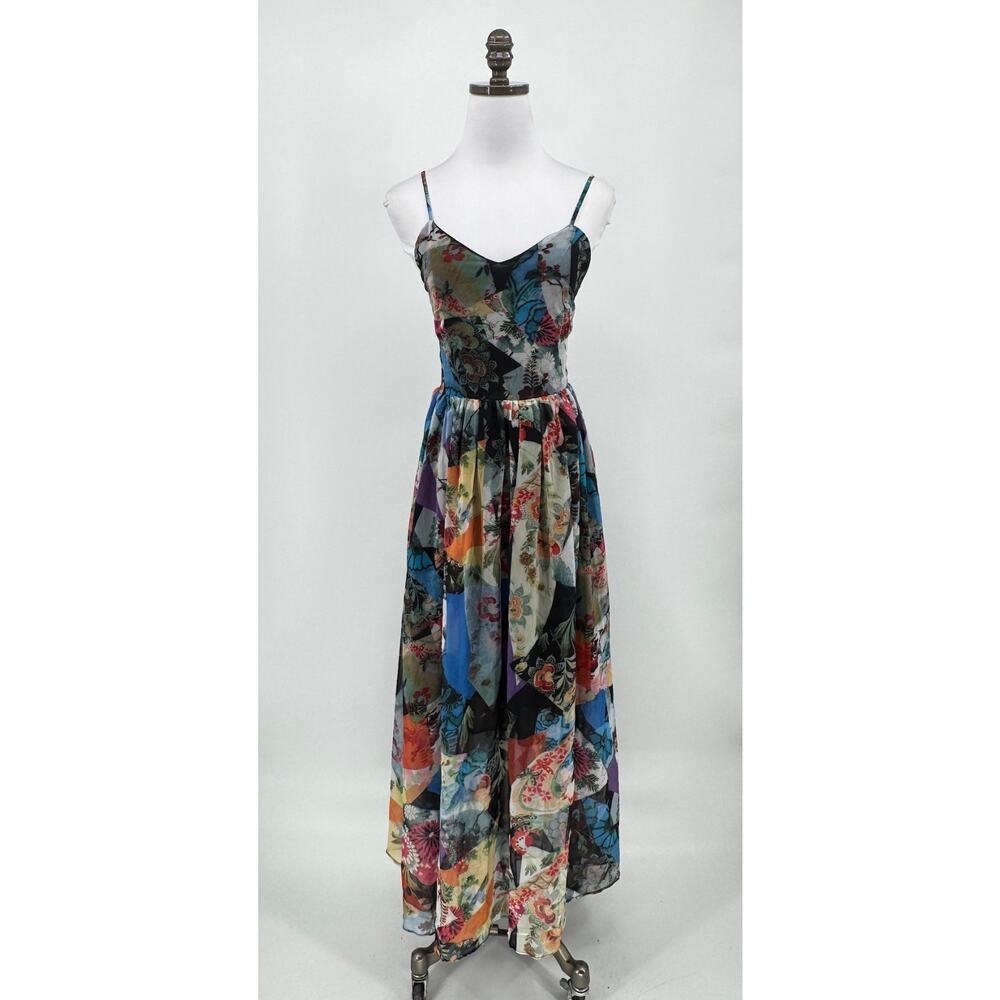 Miranda & Moca Multicolor Floral V Neck Open Back Maxi Sundress Sz S NEW
